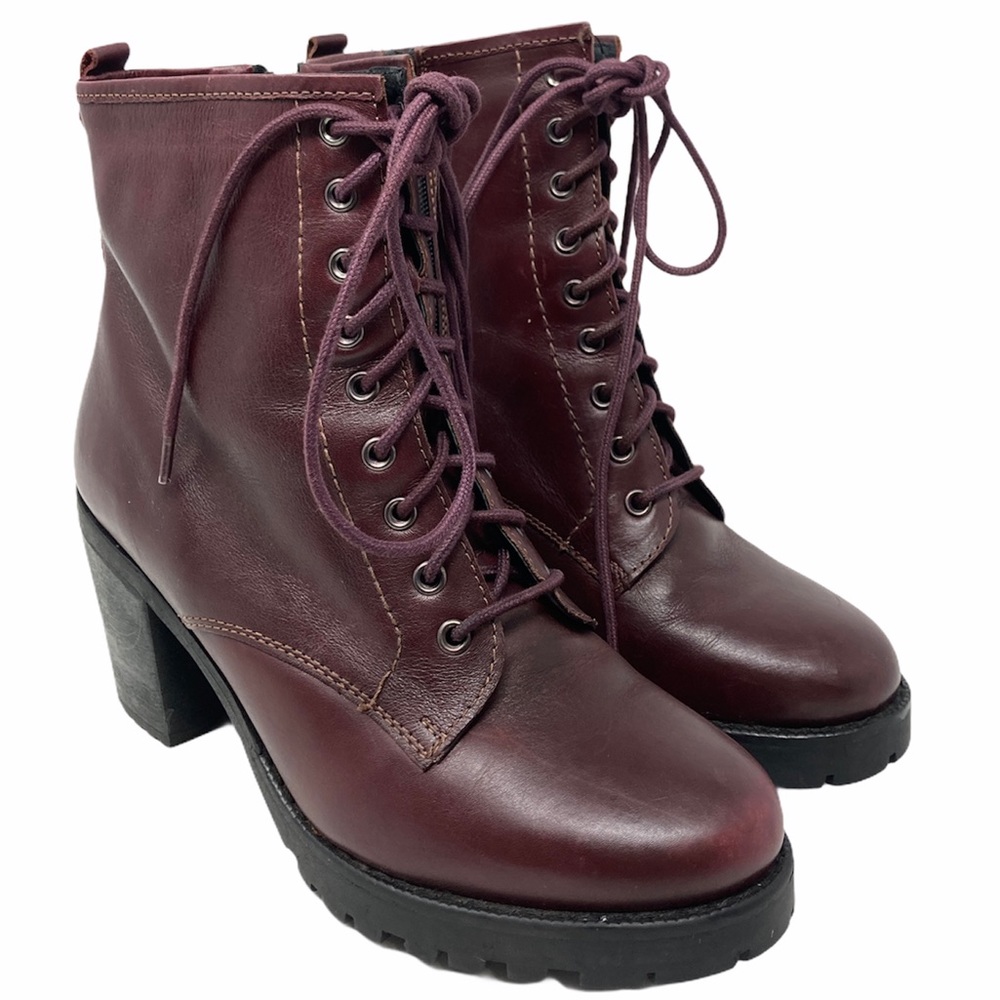 Topshop Burgundy Lace-up Heel Boots US 9 Combat